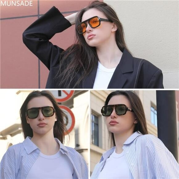 Square Aviator Sunglasses Women Flat Top Vintage UV400 Stylish Sun Shades - Picture 3 of 6
